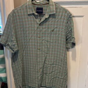 Tommy Bahama Men's Casual Green and Gray Plaid Shirt